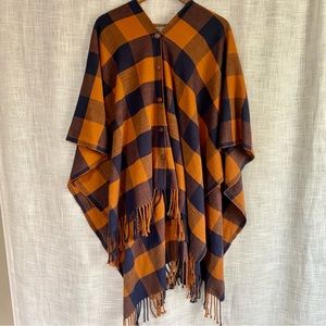 Matilda Jane Plaid Fleece Button Poncho Rust Navy
